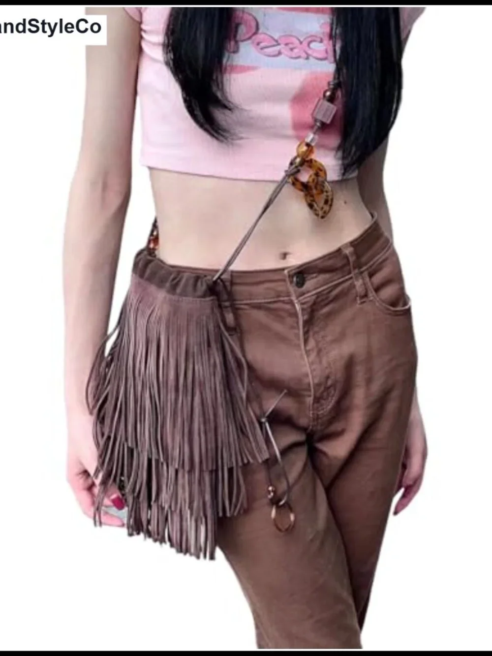Boho Fringe Crossbody Bag with Beaded Strap and Tassels